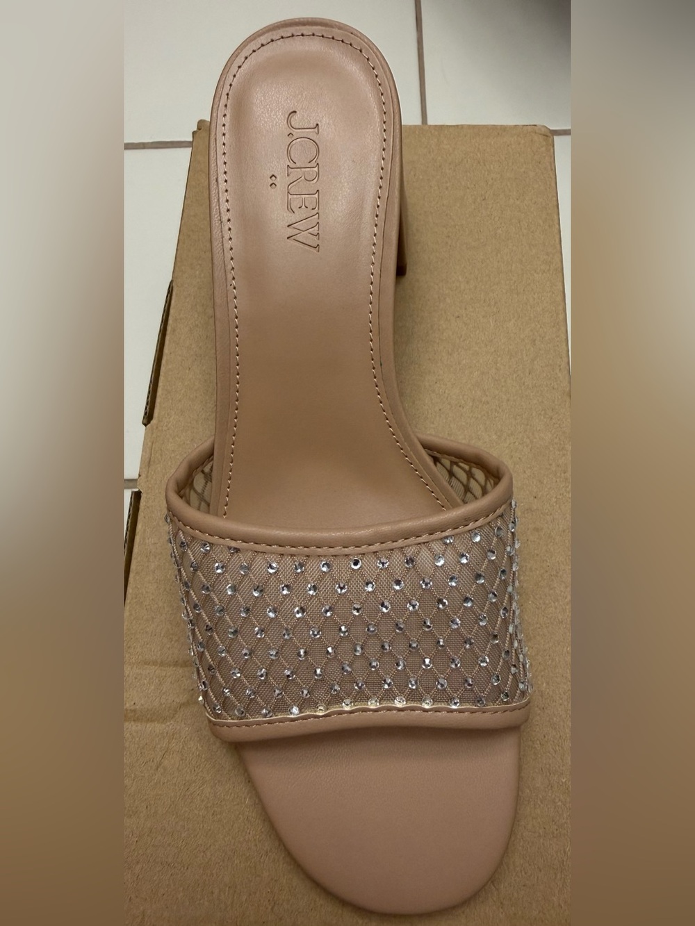 J.Crew Nude Rhinestone Mesh Mule Heels Size 7 NWT